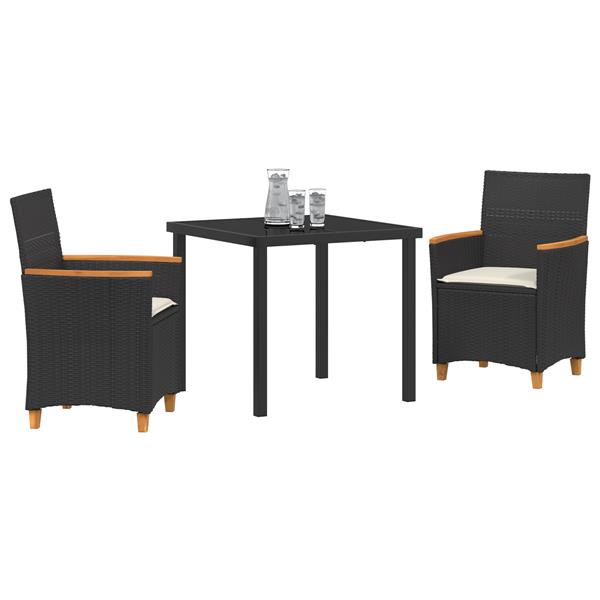 Grote foto vidaxl 3 delige tuinset met kussens zwart poly rattan tuin en terras tuinmeubelen