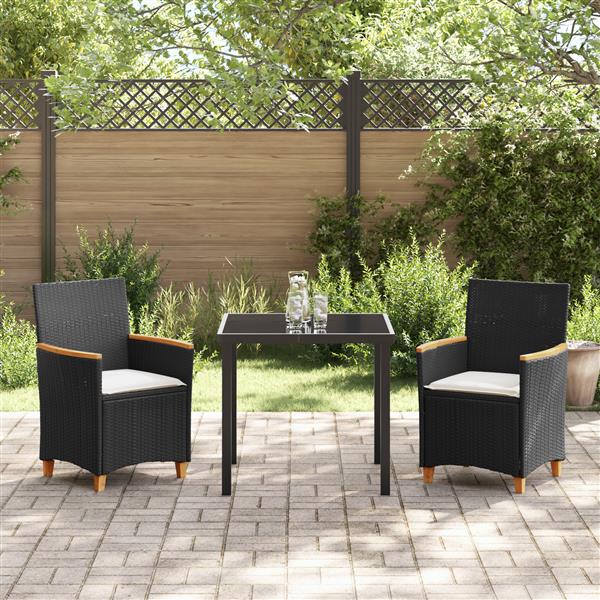 Grote foto vidaxl 3 delige tuinset met kussens zwart poly rattan tuin en terras tuinmeubelen