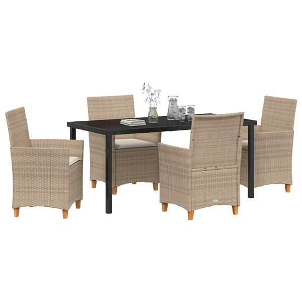 Grote foto vidaxl 5 delige tuin eetset met kussens beige poly rattan tuin en terras tuinmeubelen