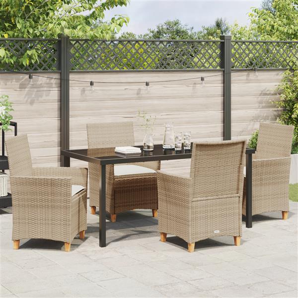 Grote foto vidaxl 5 delige tuin eetset met kussens beige poly rattan tuin en terras tuinmeubelen