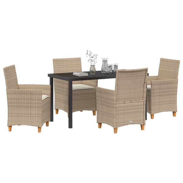 Grote foto vidaxl 5 delige tuin eettafel set met kussens beige poly rattan tuin en terras tuinmeubelen