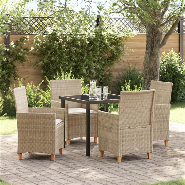 Grote foto vidaxl 5 delige tuin eetset met kussens beige poly rattan tuin en terras tuinmeubelen