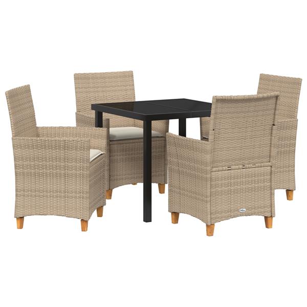 Grote foto vidaxl 5 delige tuin eetset met kussens beige poly rattan tuin en terras tuinmeubelen