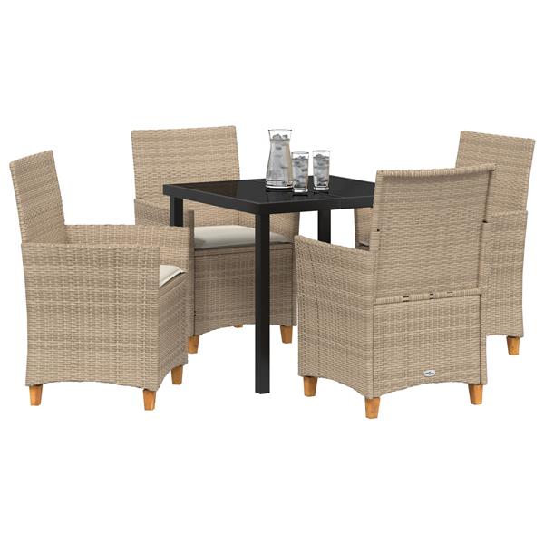 Grote foto vidaxl 5 delige tuin eetset met kussens beige poly rattan tuin en terras tuinmeubelen