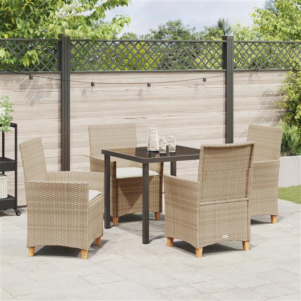 Grote foto vidaxl 5 delige tuin eetset met kussens beige poly rattan tuin en terras tuinmeubelen
