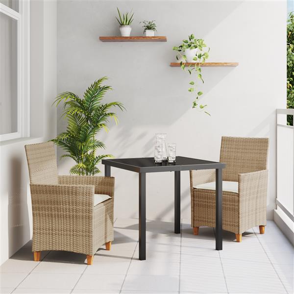 Grote foto vidaxl 3 delige tuinset met kussens beige poly rattan tuin en terras tuinmeubelen