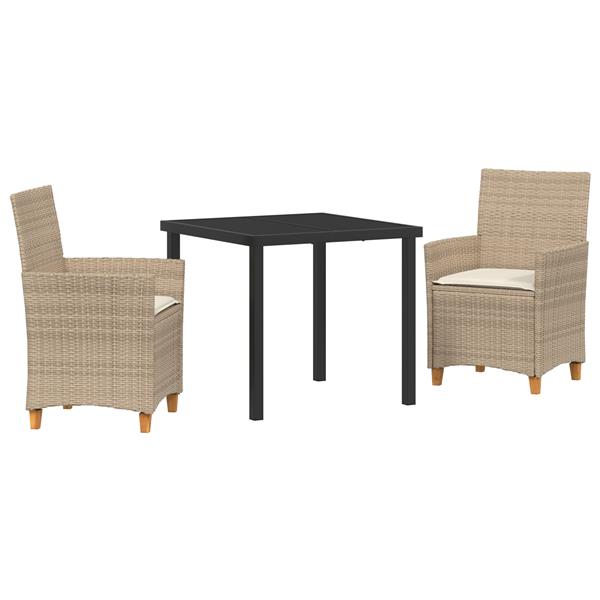 Grote foto vidaxl 3 delige tuinset met kussens beige poly rattan tuin en terras tuinmeubelen
