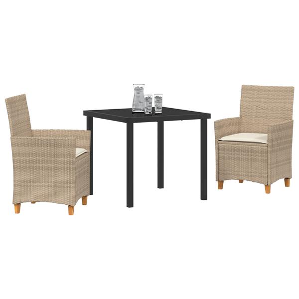Grote foto vidaxl 3 delige tuinset met kussens beige poly rattan tuin en terras tuinmeubelen