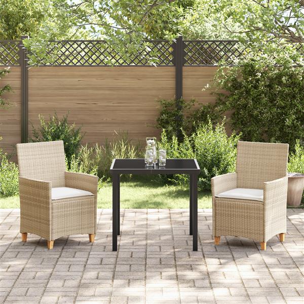 Grote foto vidaxl 3 delige tuinset met kussens beige poly rattan tuin en terras tuinmeubelen