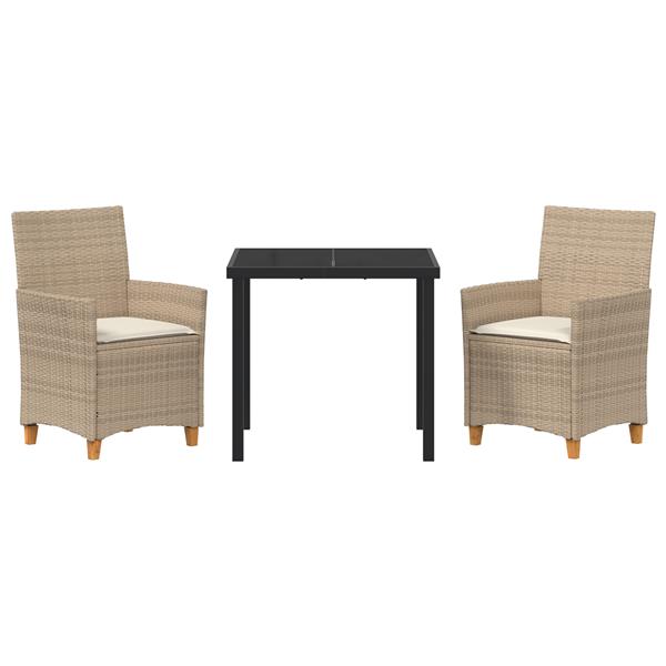 Grote foto vidaxl 3 delige tuinset met kussens beige poly rattan tuin en terras tuinmeubelen