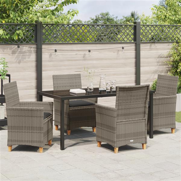 Grote foto vidaxl 5 delige tuin eetset met kussens in grijze poly rattan tuin en terras tuinmeubelen