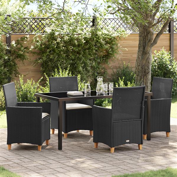 Grote foto vidaxl 5 delige tuin eetset met kussens zwart poly rattan tuin en terras tuinmeubelen