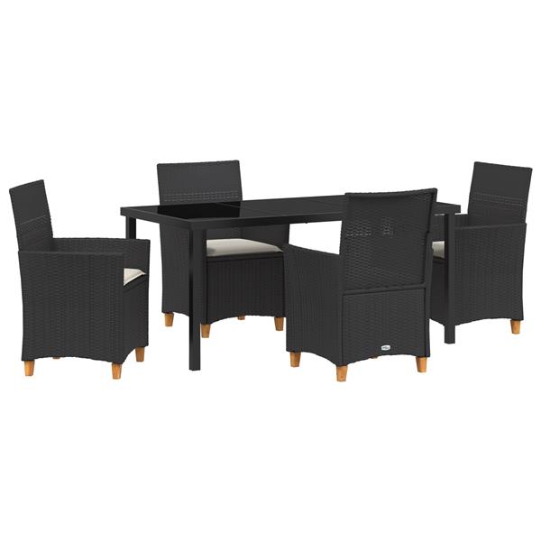 Grote foto vidaxl 5 delige tuin eetset met kussens zwart poly rattan tuin en terras tuinmeubelen