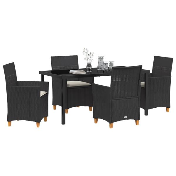 Grote foto vidaxl 5 delige tuin eetset met kussens zwart poly rattan tuin en terras tuinmeubelen