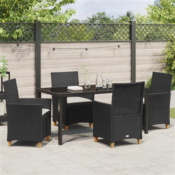 Grote foto vidaxl 5 delige tuin eetset met kussens zwart poly rattan tuin en terras tuinmeubelen