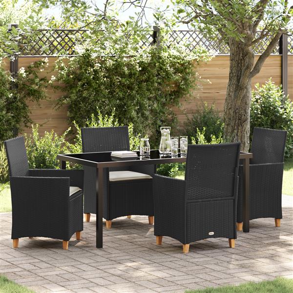 Grote foto vidaxl 5 delige tuin eet set met kussens zwart poly rattan tuin en terras tuinmeubelen