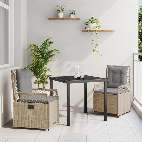 Grote foto vidaxl 3 delige tuin eetset beige poly rattan tuin en terras tuinmeubelen