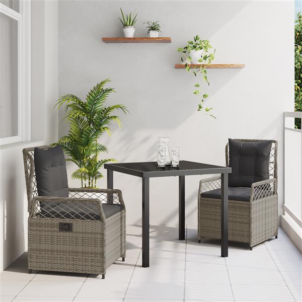 Grote foto vidaxl 3 delige tuin eetset grijs poly rattan tuin en terras tuinmeubelen