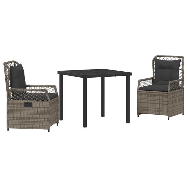 Grote foto vidaxl 3 delige tuin eetset grijs poly rattan tuin en terras tuinmeubelen