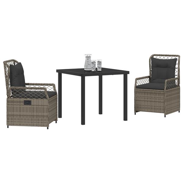 Grote foto vidaxl 3 delige tuin eetset grijs poly rattan tuin en terras tuinmeubelen
