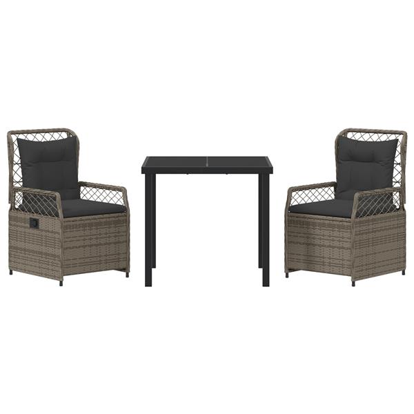 Grote foto vidaxl 3 delige tuin eetset grijs poly rattan tuin en terras tuinmeubelen