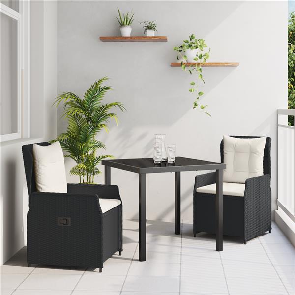 Grote foto vidaxl 3 delige tuin eetset zwart poly rattan tuin en terras tuinmeubelen