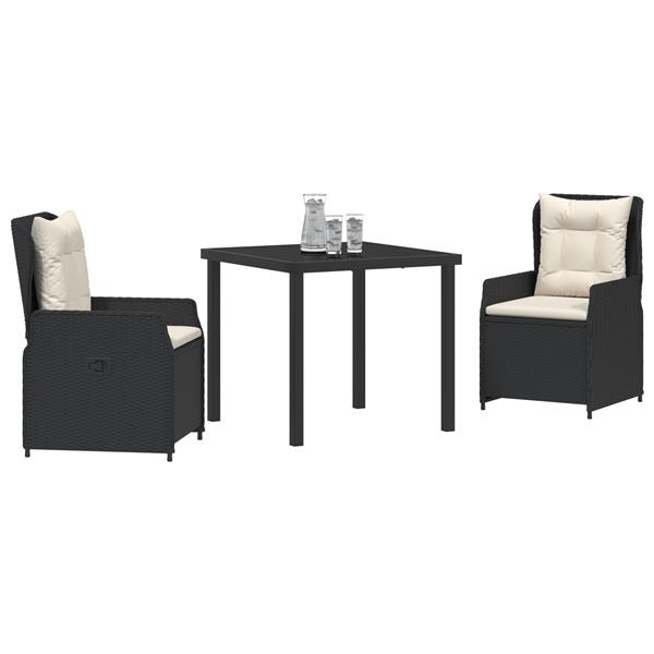 Grote foto vidaxl 3 delige tuin eetset zwart poly rattan tuin en terras tuinmeubelen