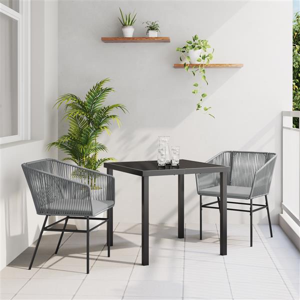 Grote foto vidaxl 3 delige tuinset met kussens grijs poly rattan tuin en terras tuinmeubelen