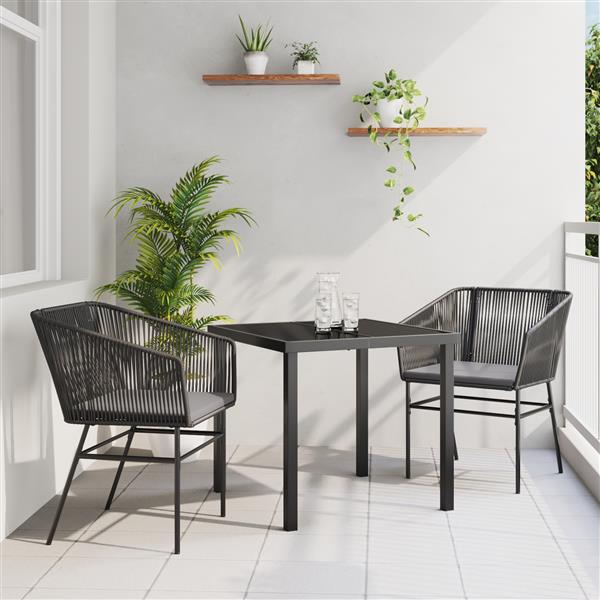 Grote foto vidaxl 3 delige tuin eetset met kussens zwart poly rattan tuin en terras tuinmeubelen