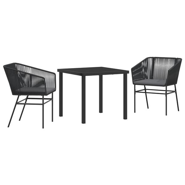Grote foto vidaxl 3 delige tuin eetset met kussens zwart poly rattan tuin en terras tuinmeubelen