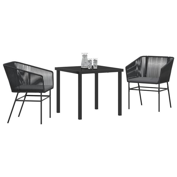 Grote foto vidaxl 3 delige tuin eetset met kussens zwart poly rattan tuin en terras tuinmeubelen