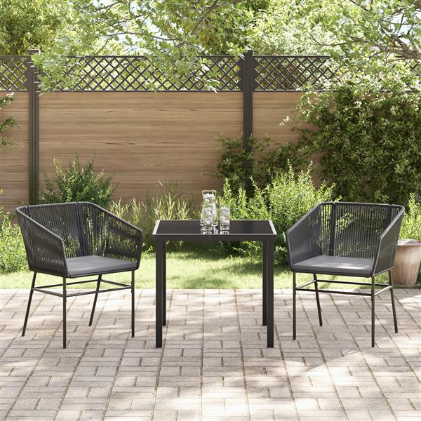 Grote foto vidaxl 3 delige tuin eetset met kussens zwart poly rattan tuin en terras tuinmeubelen