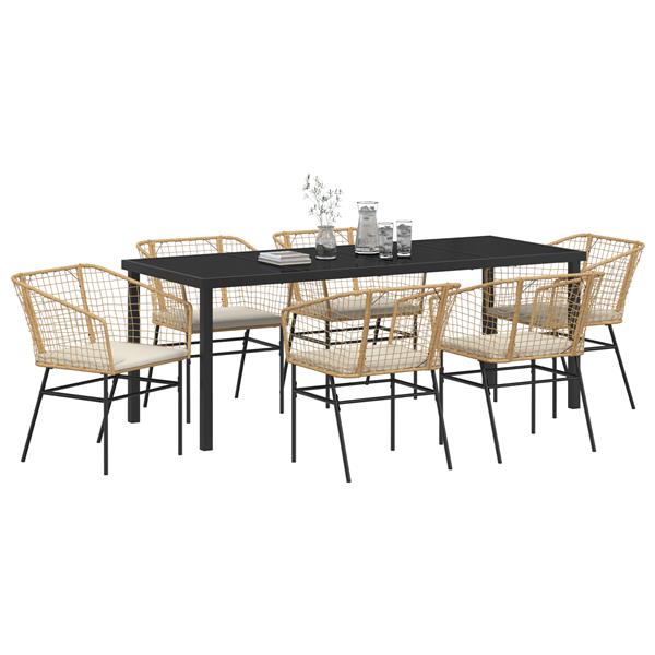 Grote foto vidaxl 7 delige tuintafelset met kussens bruin poly rattan tuin en terras tuinmeubelen