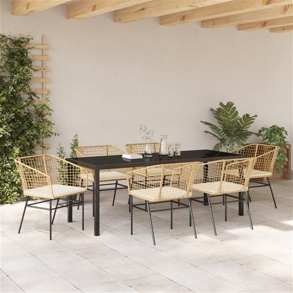 Grote foto vidaxl 7 delige tuintafelset met kussens bruin poly rattan tuin en terras tuinmeubelen