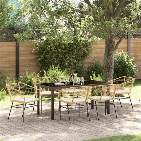 Grote foto vidaxl 7 delige tuinset met kussens bruin poly rattan tuin en terras tuinmeubelen
