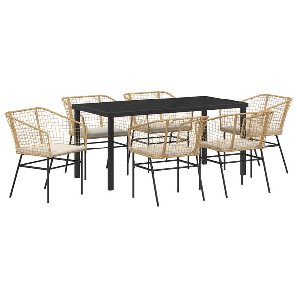 Grote foto vidaxl 7 delige tuinset met kussens bruin poly rattan tuin en terras tuinmeubelen