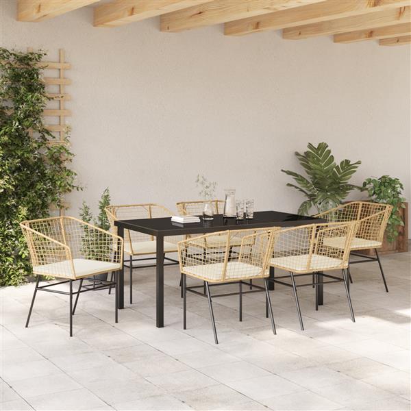 Grote foto vidaxl 7 delige tuinset met kussens bruin poly rattan tuin en terras tuinmeubelen