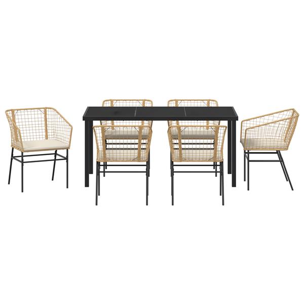 Grote foto vidaxl 7 delige tuinset met kussens bruin poly rattan tuin en terras tuinmeubelen