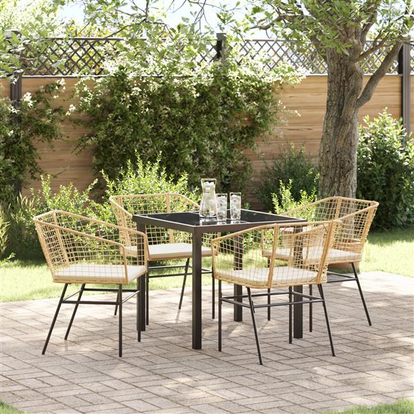 Grote foto vidaxl 5 delige tuin eetset met kussens bruin poly rattan tuin en terras tuinmeubelen