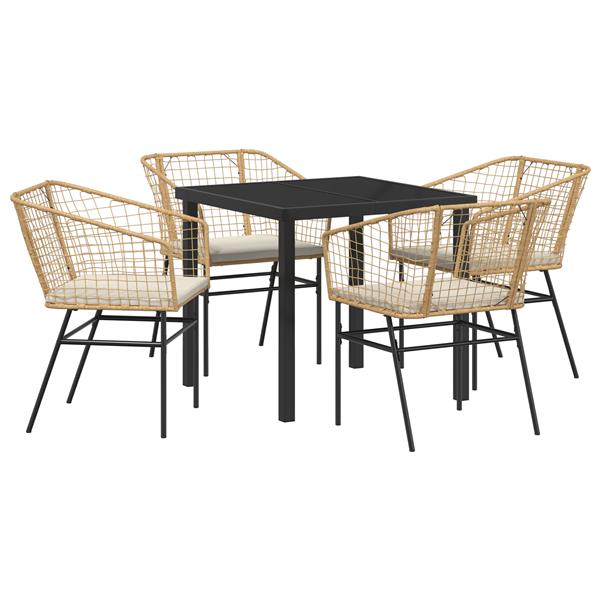 Grote foto vidaxl 5 delige tuin eetset met kussens bruin poly rattan tuin en terras tuinmeubelen