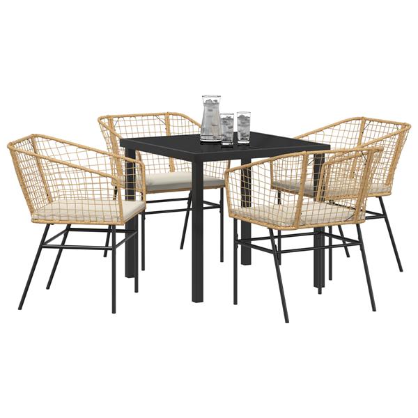 Grote foto vidaxl 5 delige tuin eetset met kussens bruin poly rattan tuin en terras tuinmeubelen