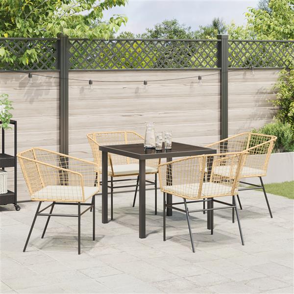Grote foto vidaxl 5 delige tuin eetset met kussens bruin poly rattan tuin en terras tuinmeubelen