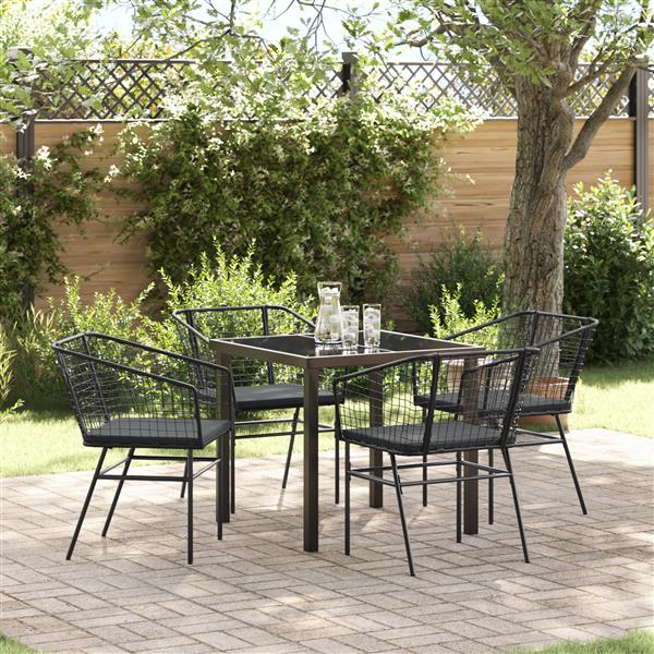 Grote foto vidaxl 5 delige eetset voor buiten met kussens zwart poly rattan tuin en terras tuinmeubelen