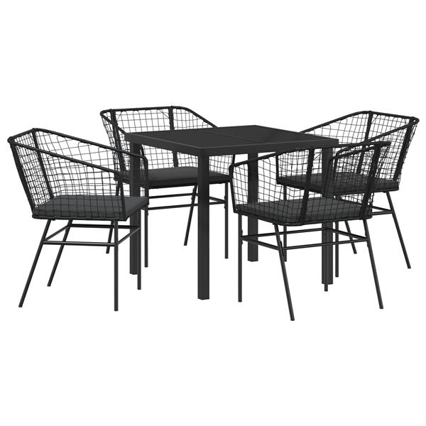 Grote foto vidaxl 5 delige eetset voor buiten met kussens zwart poly rattan tuin en terras tuinmeubelen