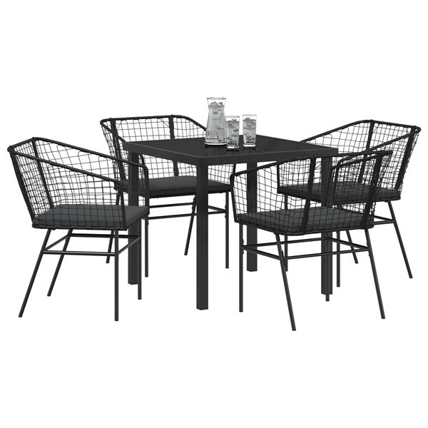 Grote foto vidaxl 5 delige eetset voor buiten met kussens zwart poly rattan tuin en terras tuinmeubelen