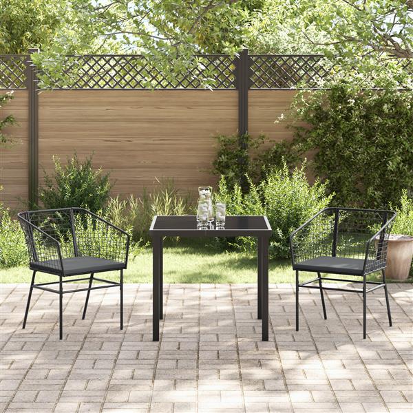 Grote foto vidaxl 3 delige tuinset met kussens zwart poly rattan tuin en terras tuinmeubelen
