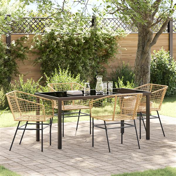 Grote foto vidaxl 5 delige tuin eetset bruin poly rattan tuin en terras tuinmeubelen