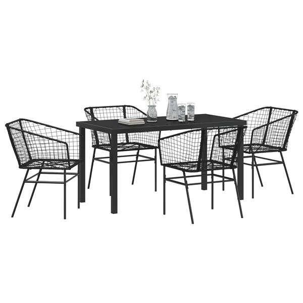 Grote foto vidaxl 5 delige tuin eettafelset zwart poly rattan tuin en terras tuinmeubelen