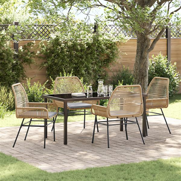 Grote foto vidaxl 5 delige tuintafelset met kussens bruin poly rattan tuin en terras tuinmeubelen