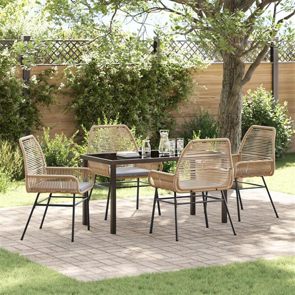 Grote foto vidaxl 5 delige tuin eettafelset met kussens bruin poly rattan tuin en terras tuinmeubelen